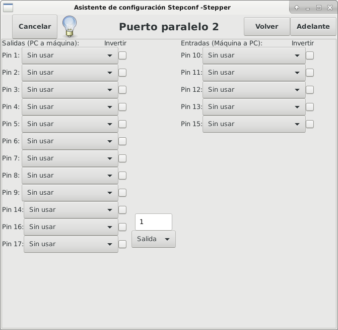 Página de configuración del puerto paralelo 2