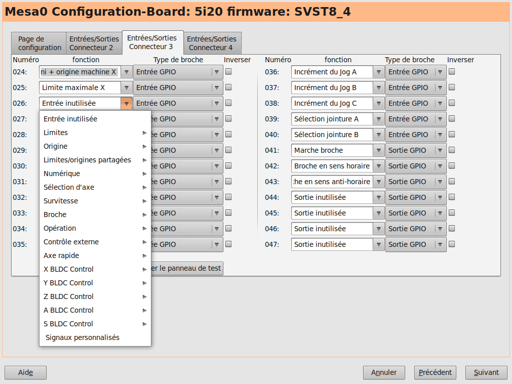 Réglages des E/S Mesa C3