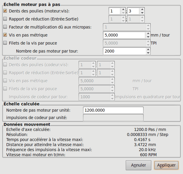 Calcul de l'échelle d'axe