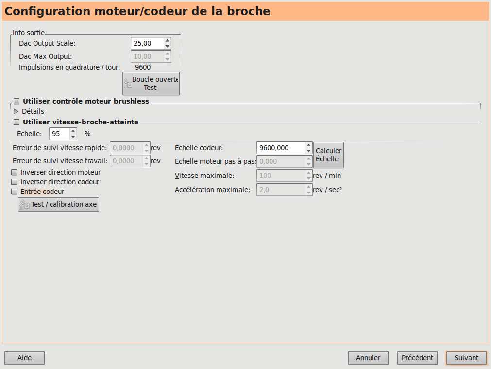 Configuration de la broche