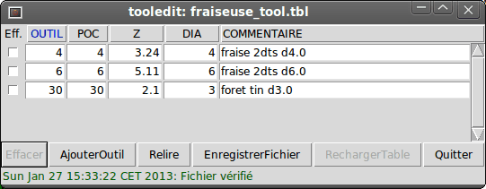 Éditeur graphique de table d’outils - Choix des colonnes